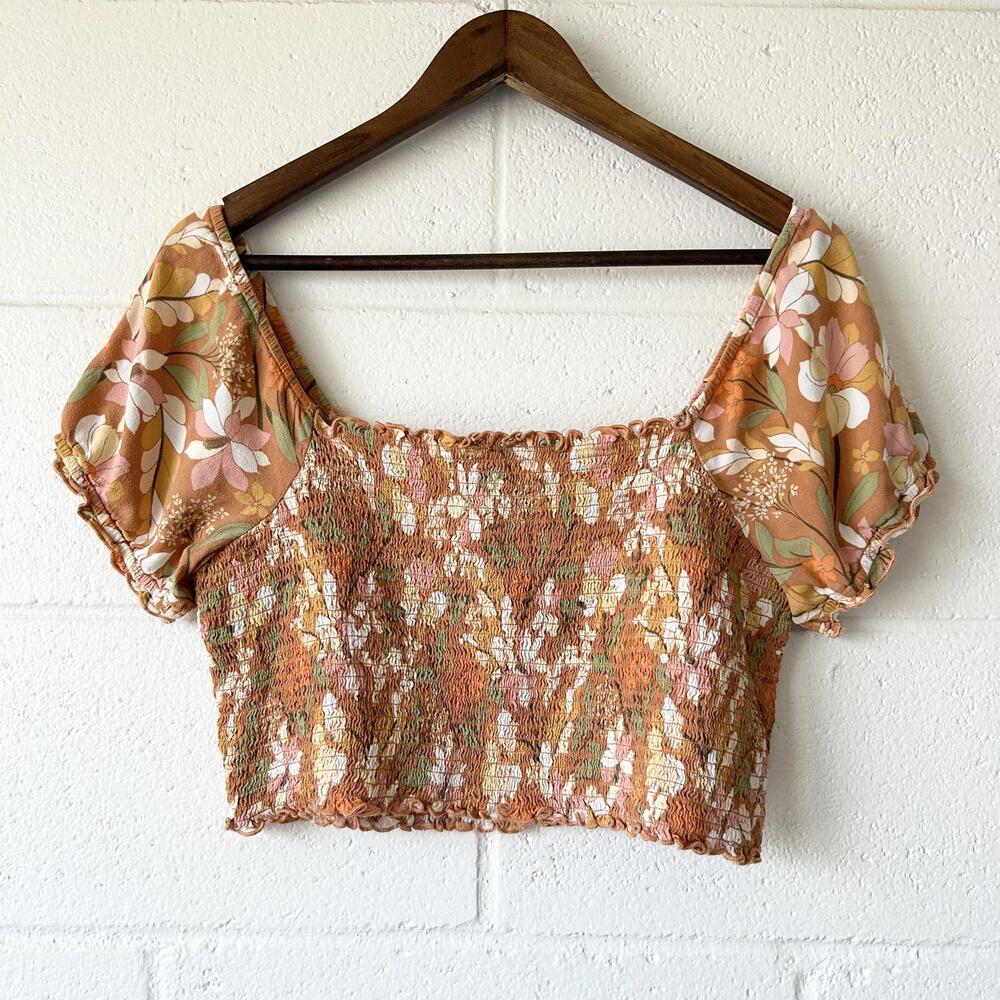 Aerie Floral Smocked Boho Bohemian Cottagecore Crop Top Women's Large